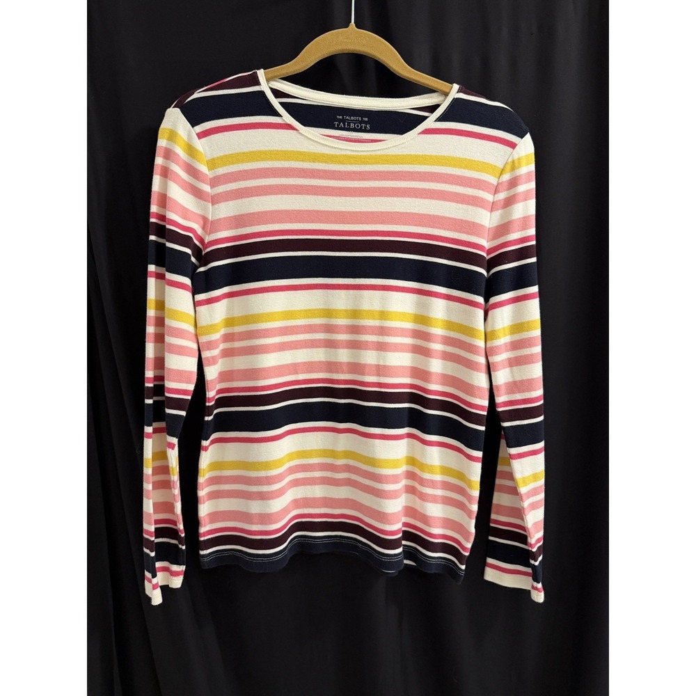 Women's Long Sleeve Shirt Talbots Medium 100% Cotton Striped Casual Classic